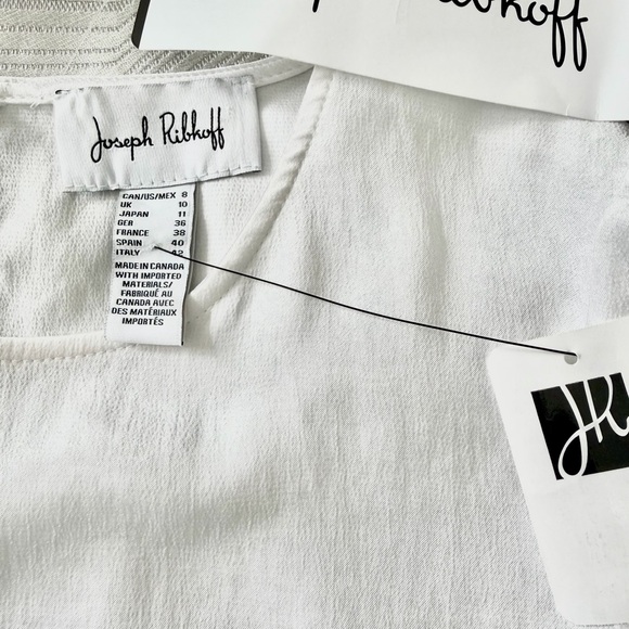 Joseph Ribkoff White Satin-Shine Blouse with Ruched Sleeves - Picture 7 of 9